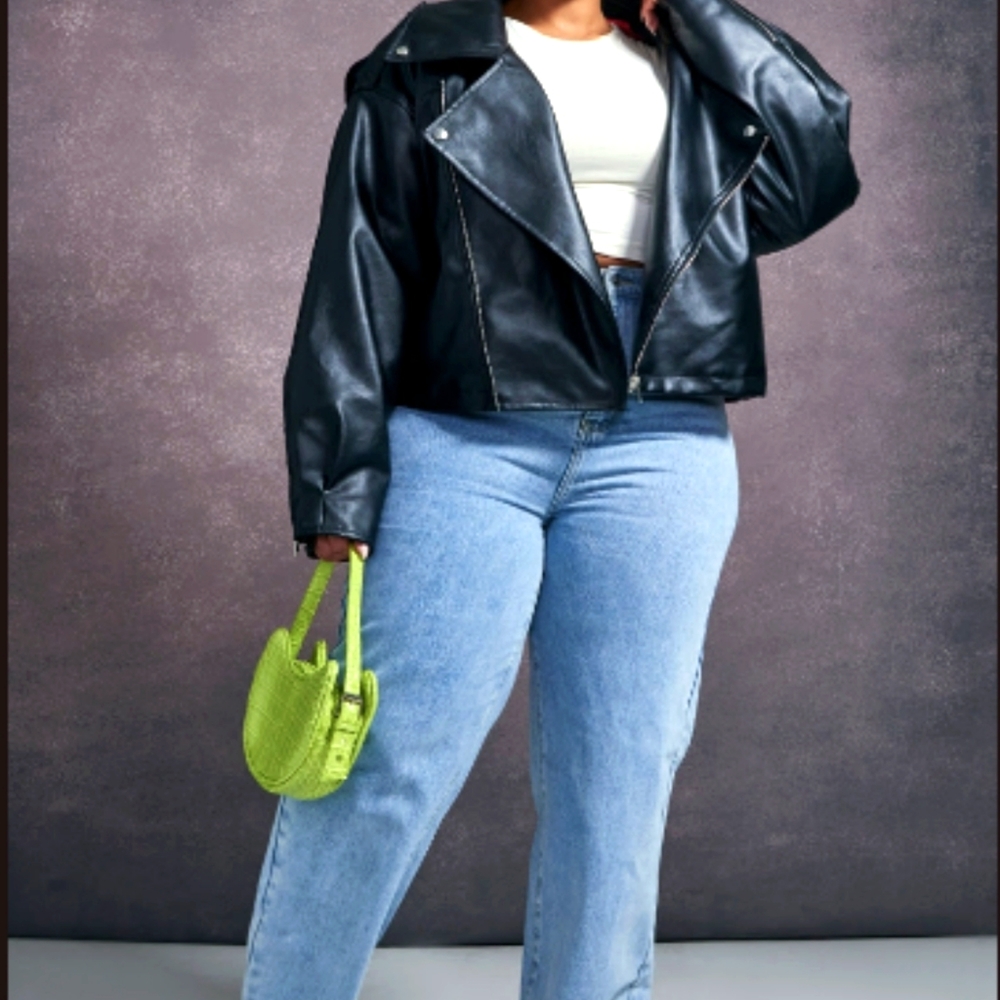 Plus Faux Leather Quilted Oversized Biker Jacket
